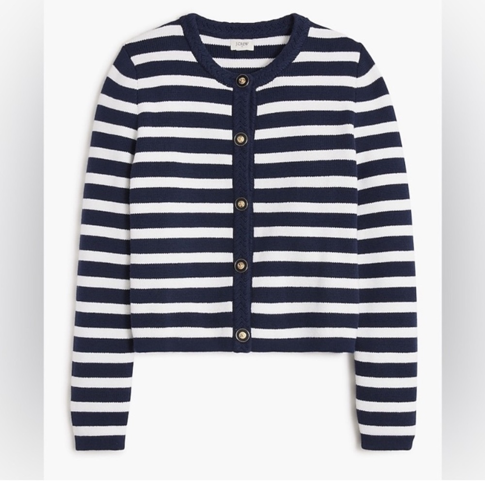 J Crew Factory NWT Striped Cotton Lady Jacket Cardigan Sweater S Navy Stripe